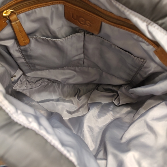 🤗 Vintage GUC UGG Brand Australia Puffer Tote w/Leather Handles, Charcoal/Tan - Picture 11 of 11